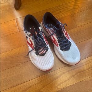 Brooks White Running Shoes with Red & Navy Star-Striped Accents